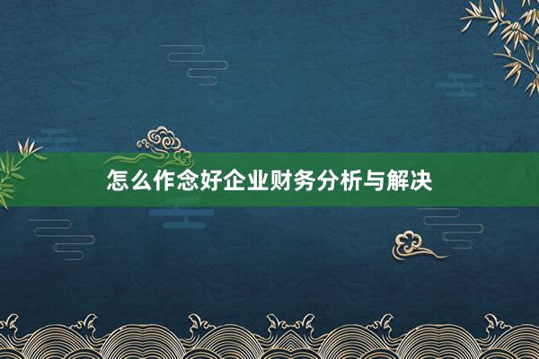 怎么作念好企业财务分析与解决